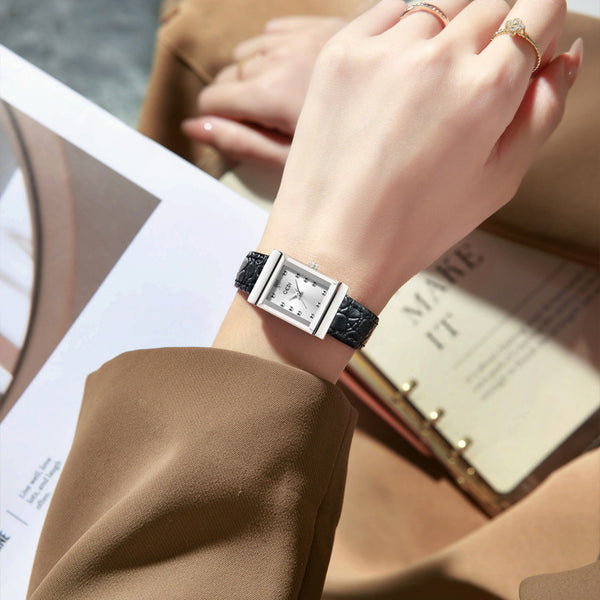 The Square Stud Dial Leather Watch