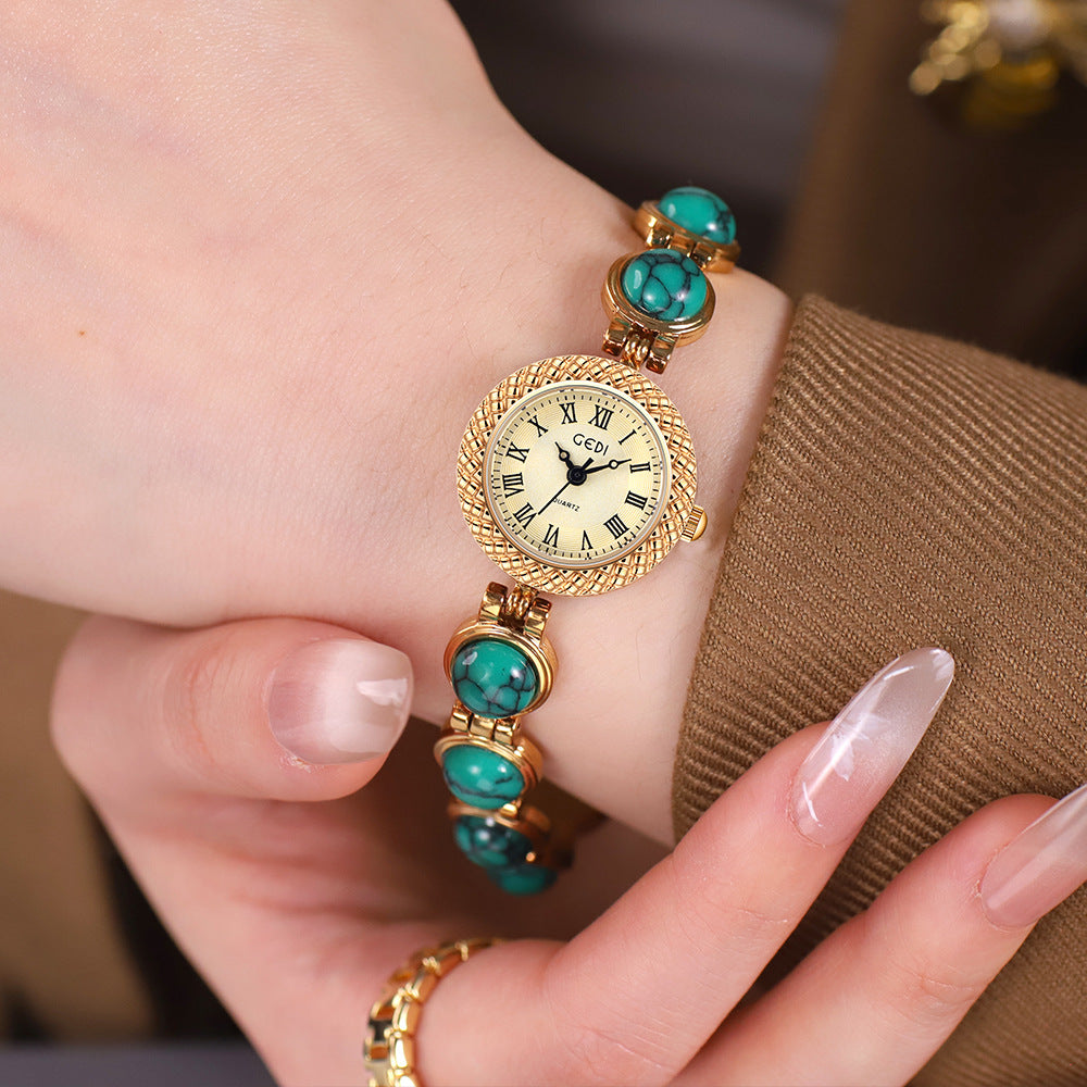 Textured Bezel Roman Dial Pearl Watch