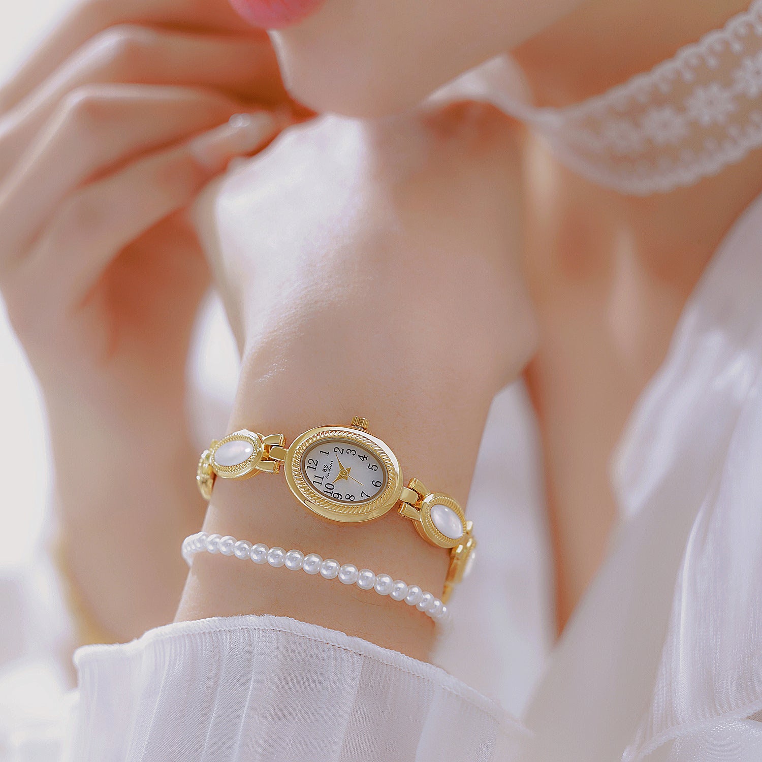 Oval Dial Gemstone Link Bracelet Watch