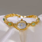 Oval Dial Gemstone Link Bracelet Watch