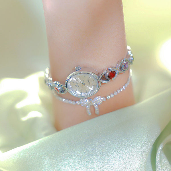 Oval Dial Multi-Gemstone Link Watch