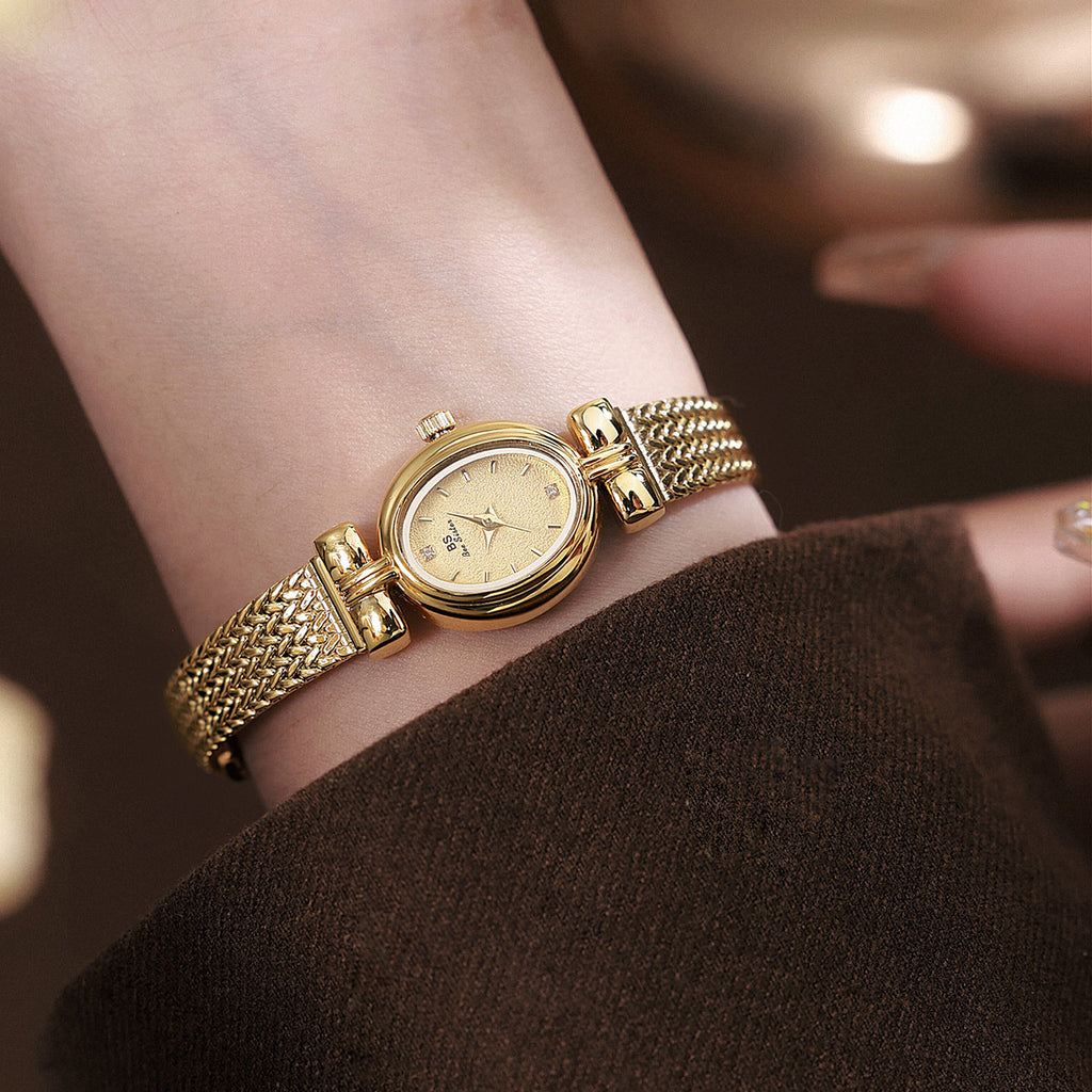 Oval Dial Diamond Accented Link Bracelet Watch