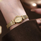 Oval Dial Diamond Accented Link Bracelet Watch