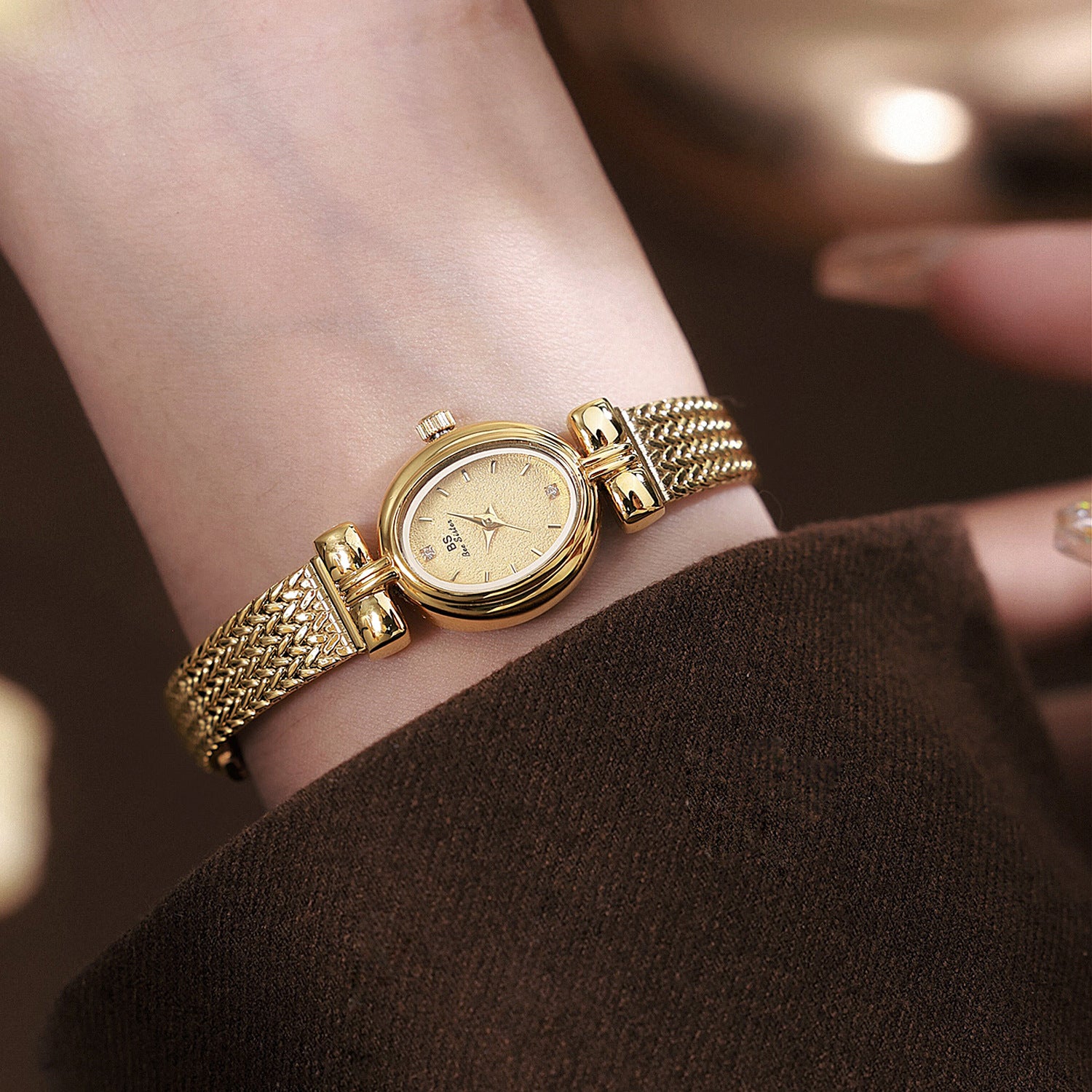 Oval Dial Diamond Accented Link Bracelet Watch
