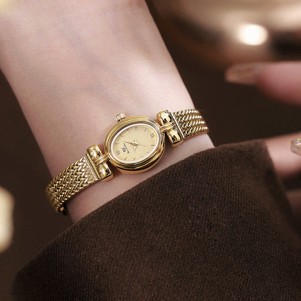 Oval Dial Diamond Accented Link Bracelet Watch