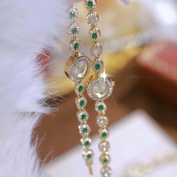 Oval Gemstone Crystal Link Bracelet Watch