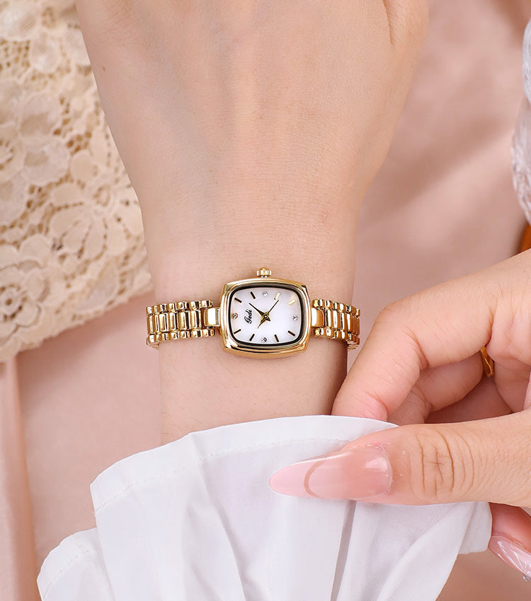 Gold Cushion Dial Colored Face Watch