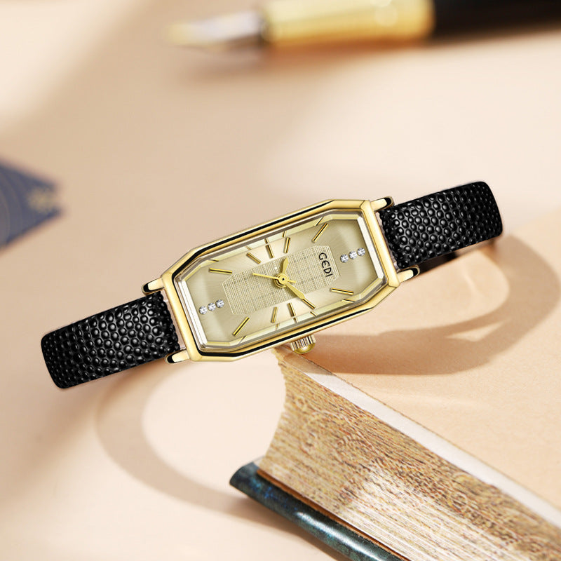 Gold Rectangular Crystal Accent Strap Watch
