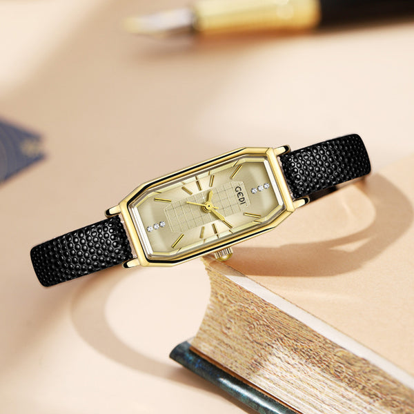Gold Rectangular Crystal Accent Strap Watch