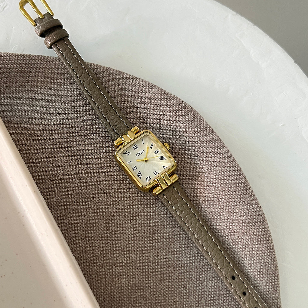 Square Roman Textured Dial Strap Watch