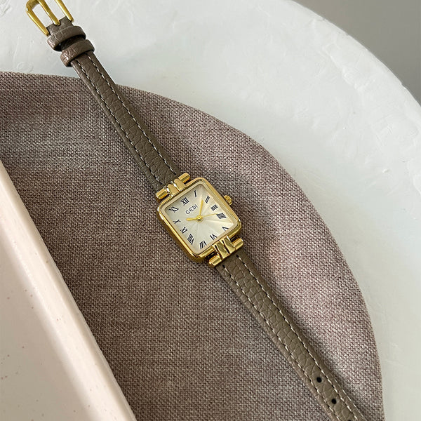 Square Roman Textured Dial Strap Watch