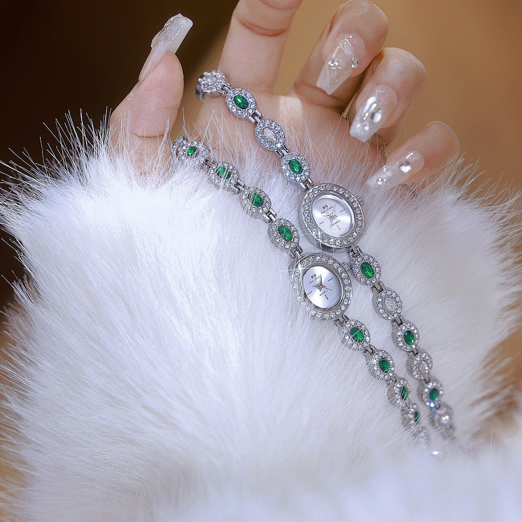 Oval Gemstone Crystal Link Bracelet Watch