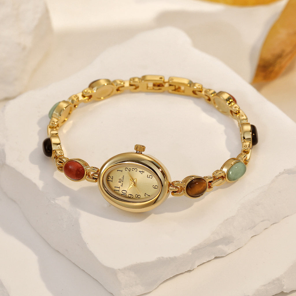 Sophisticated Oval Dial Stone Quartz Watch