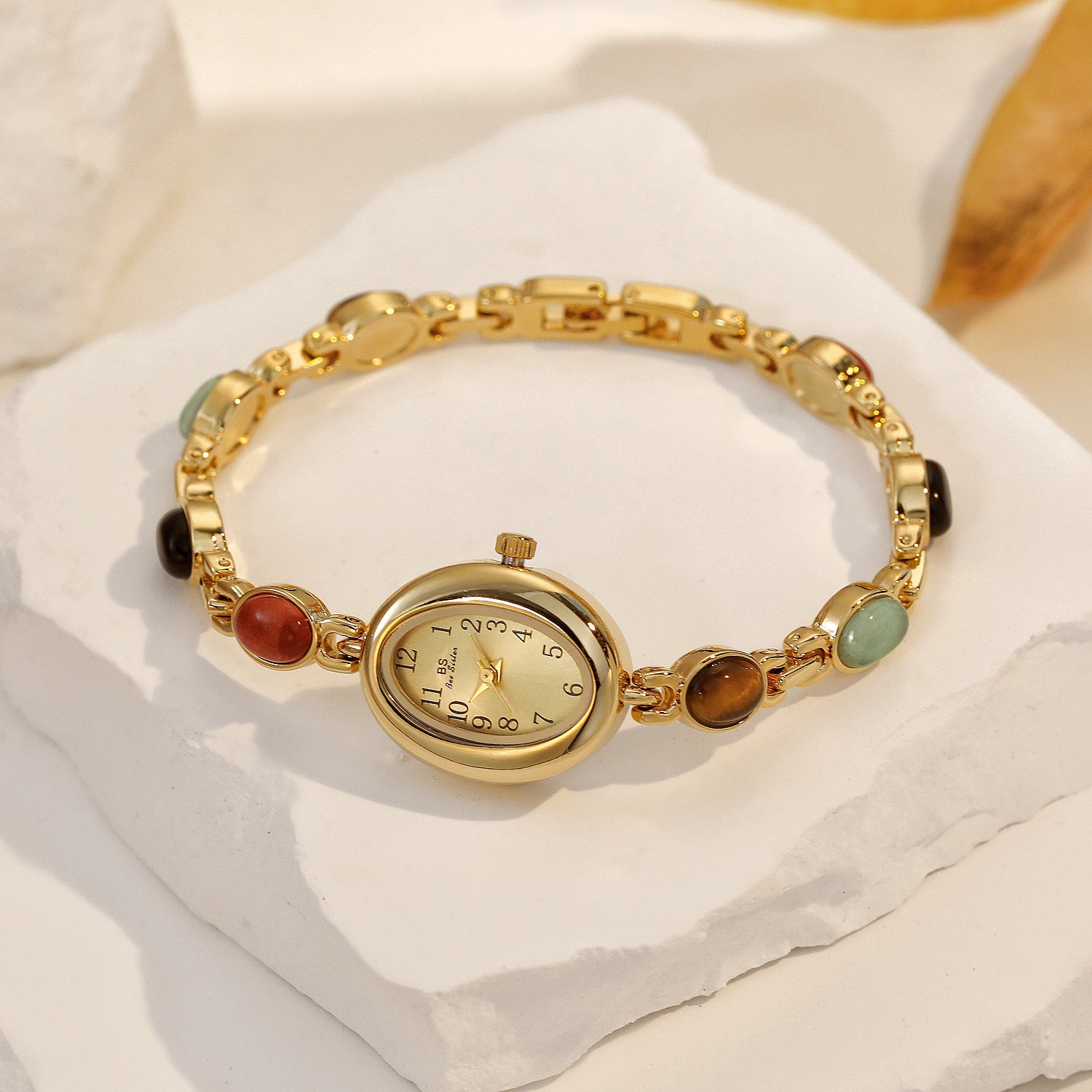 Sophisticated Oval Dial Stone Quartz Watch