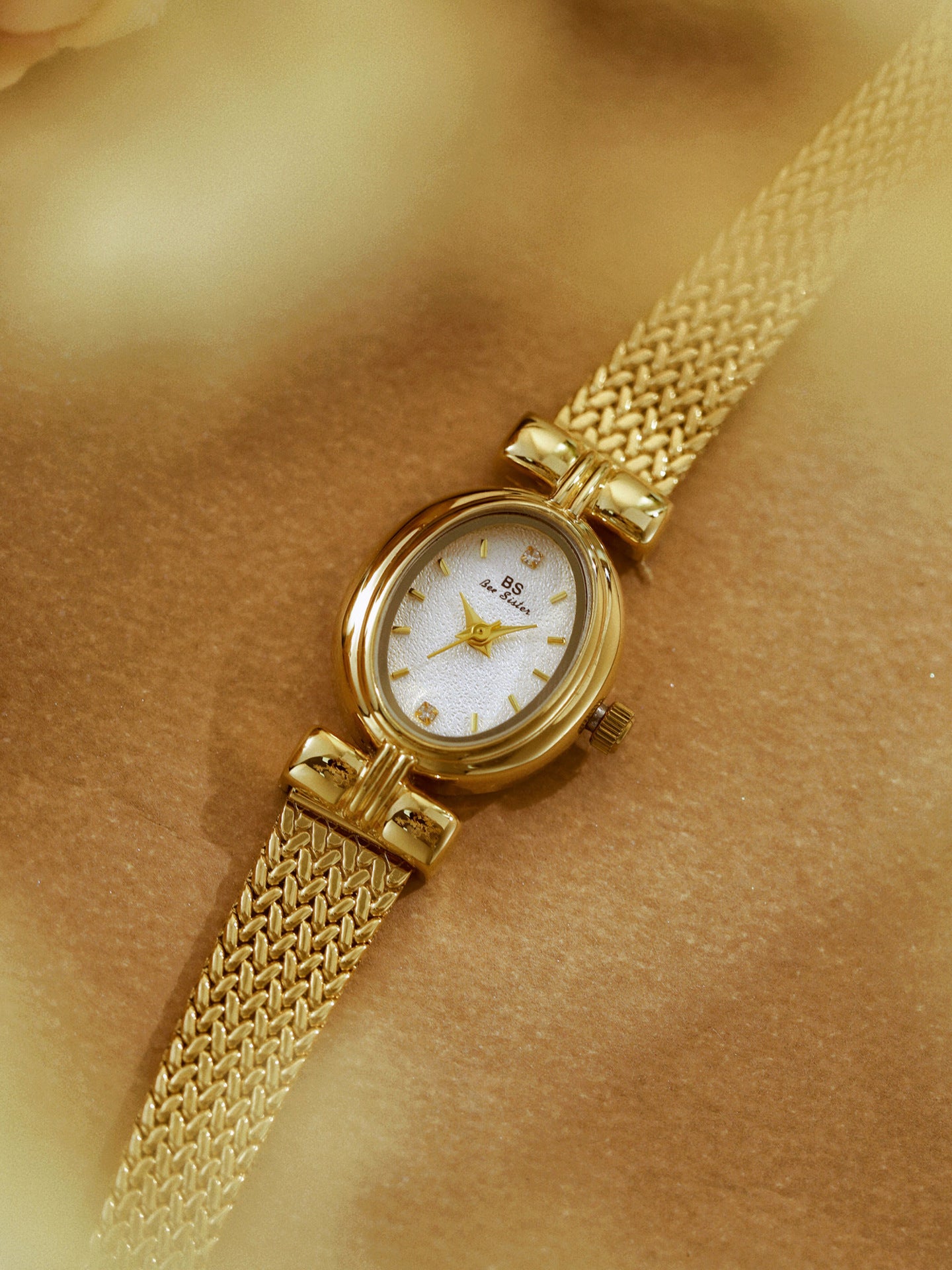 Oval Dial Diamond Accented Link Bracelet Watch