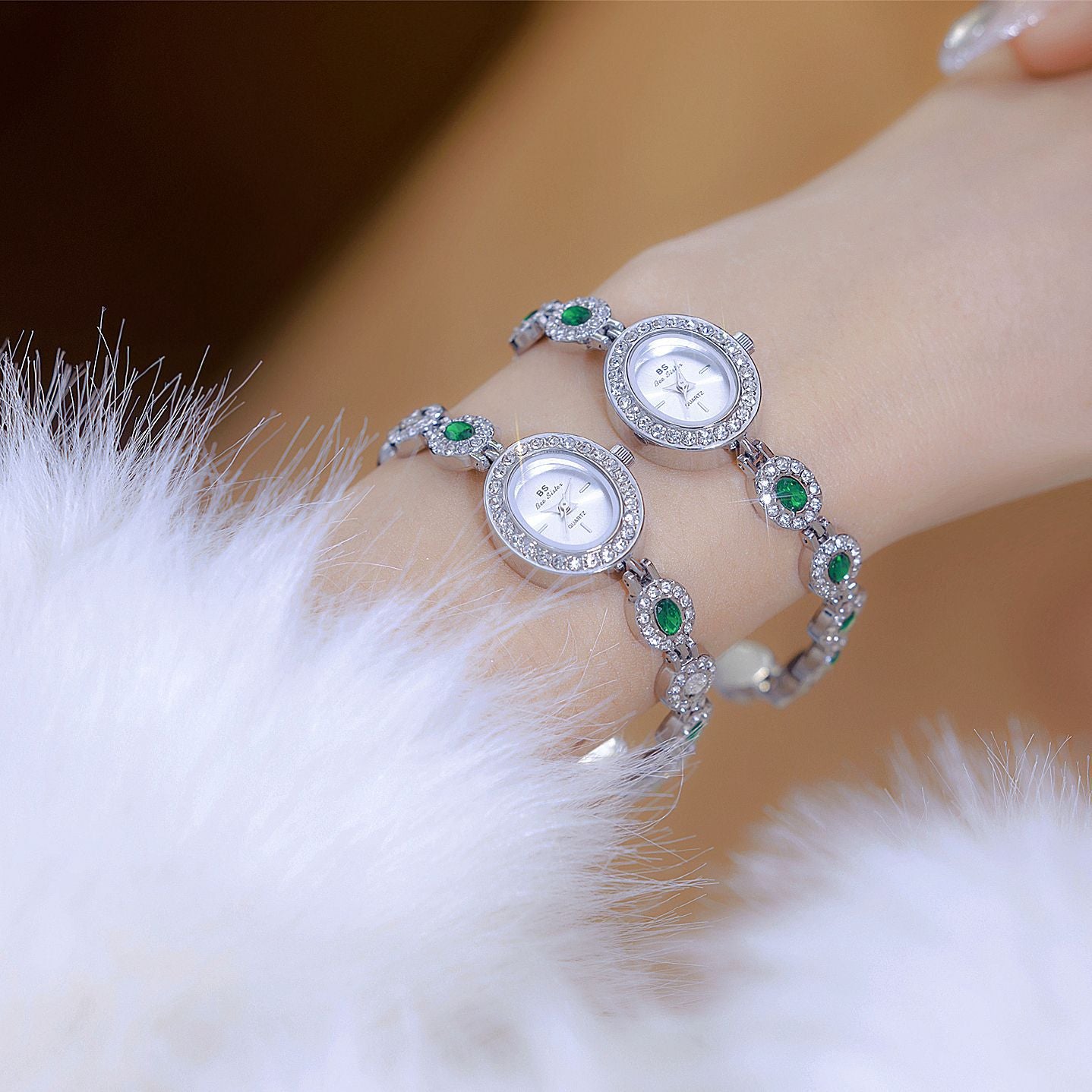 Oval Gemstone Crystal Link Bracelet Watch