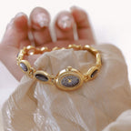 Oval Dial Gemstone Link Bracelet Watch