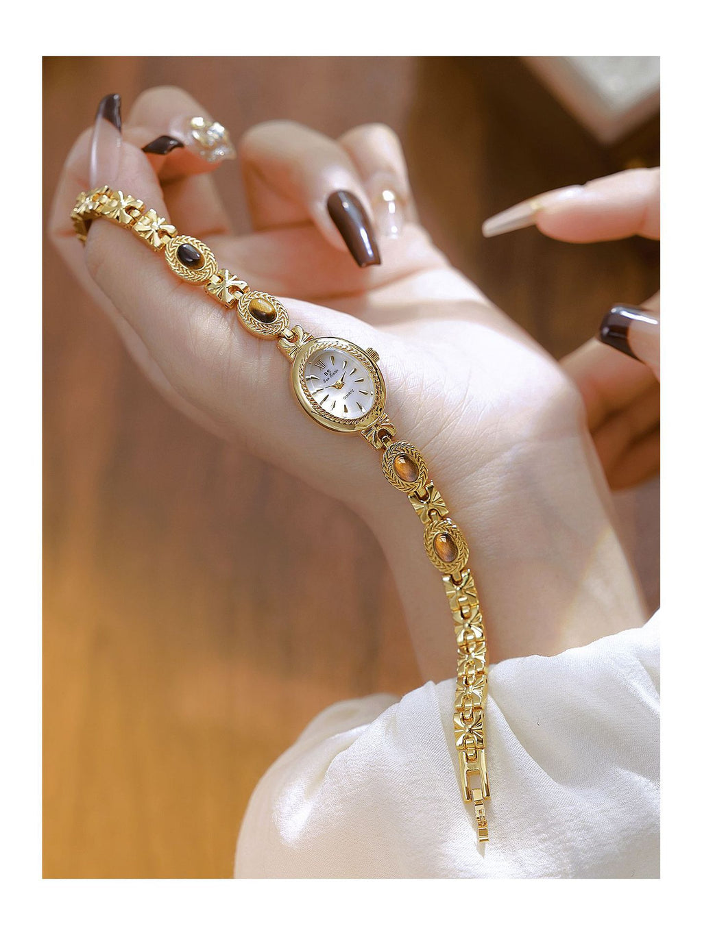 Oval Dial Gemstone Link Bracelet Watch