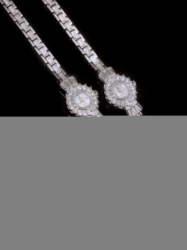 Crystal Flower Dial Link Bracelet Watch