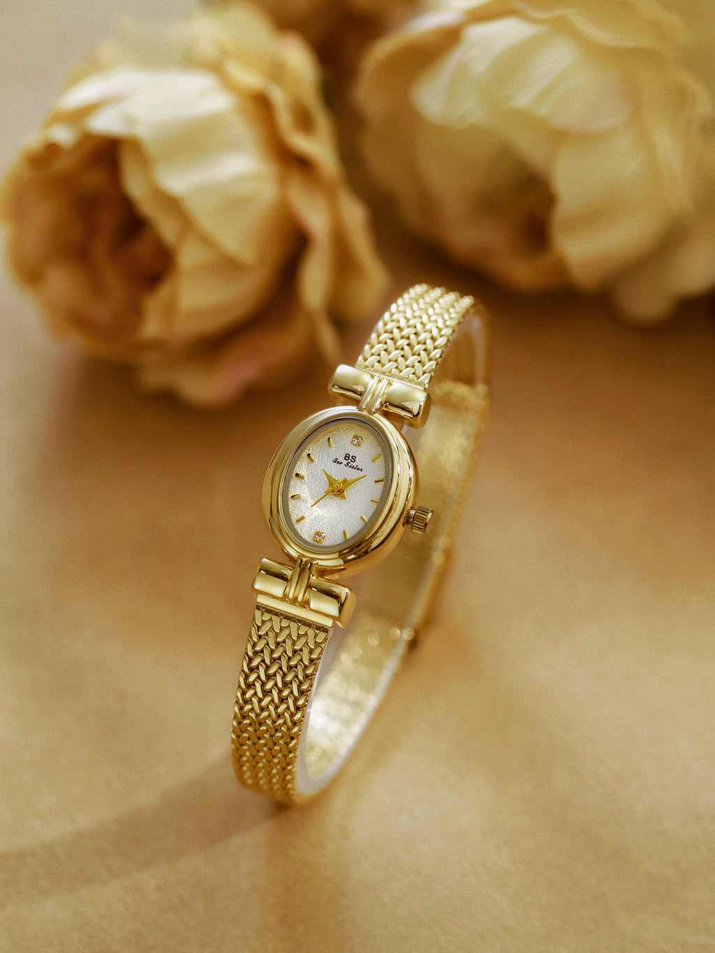 Oval Dial Diamond Accented Link Bracelet Watch
