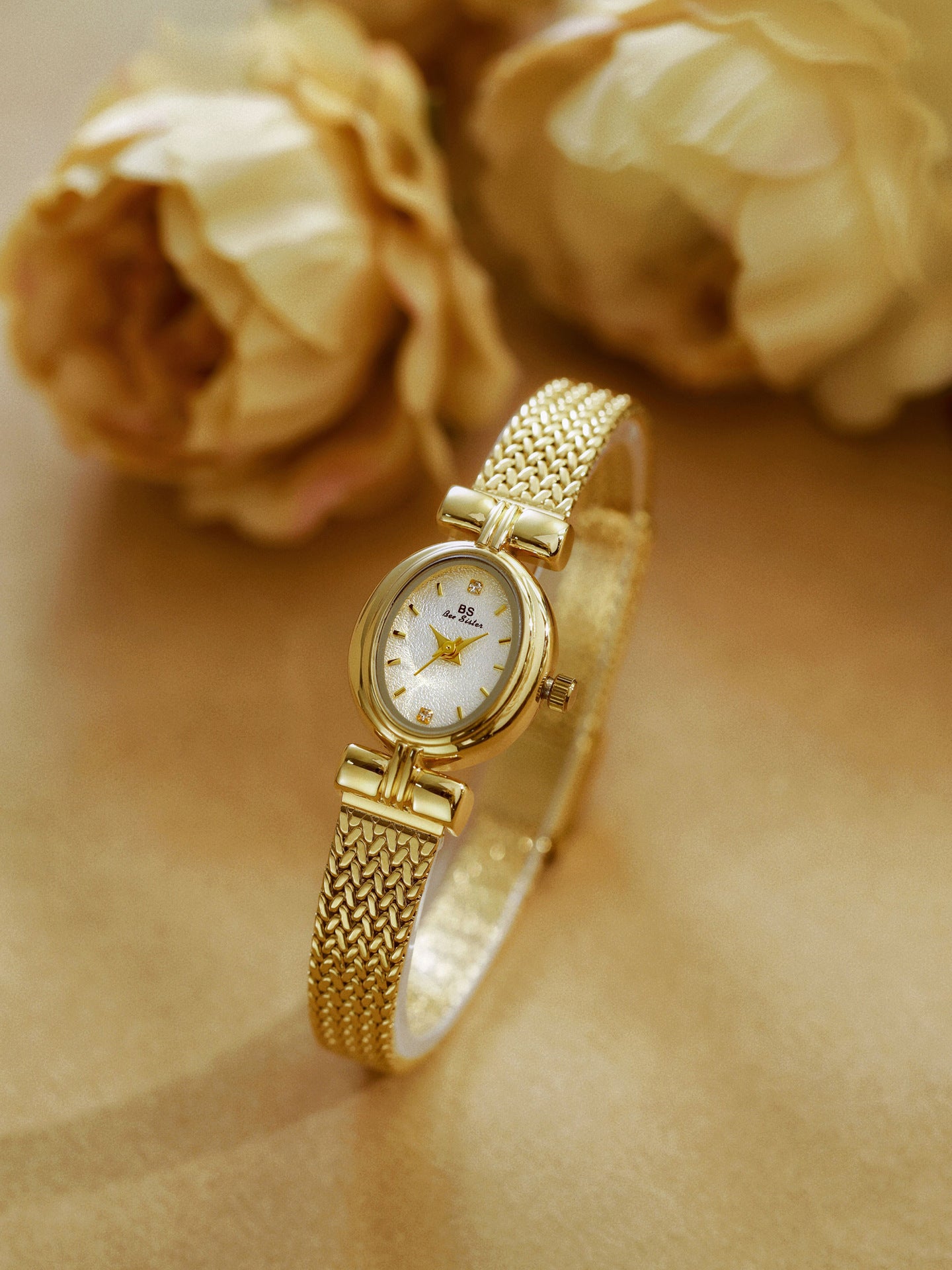 Oval Dial Diamond Accented Link Bracelet Watch