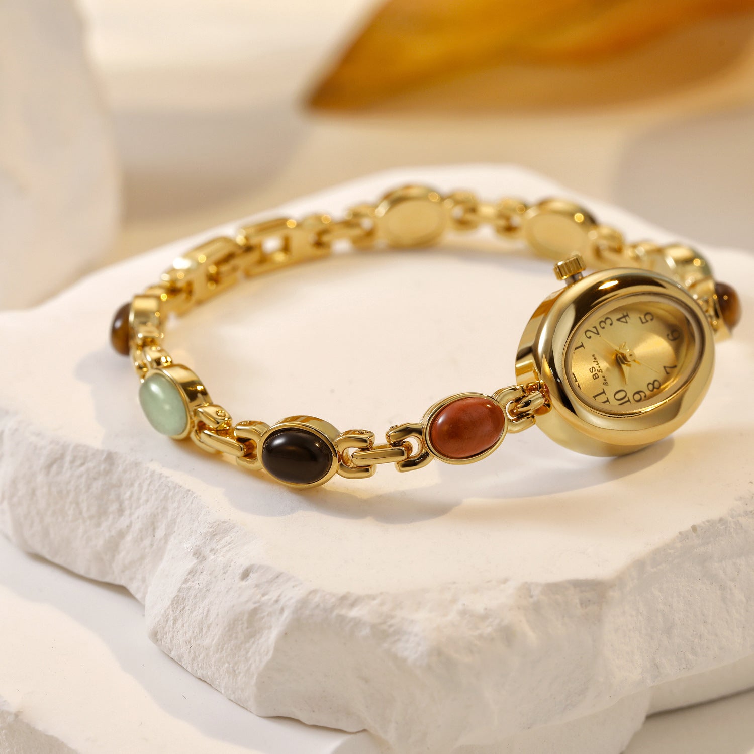 Sophisticated Oval Dial Stone Quartz Watch