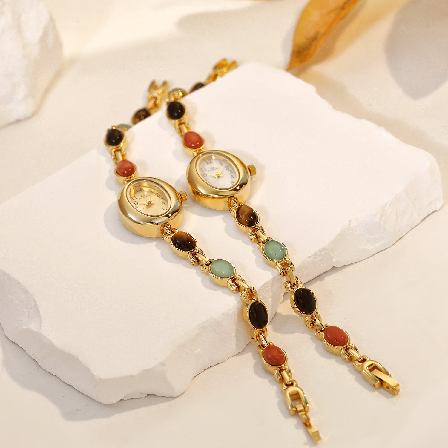 Sophisticated Oval Dial Stone Quartz Watch