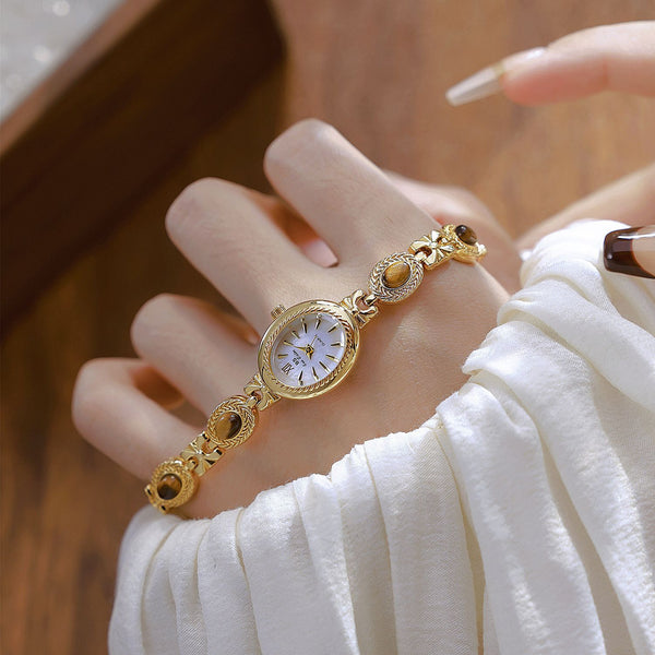Oval Dial Gemstone Link Bracelet Watch
