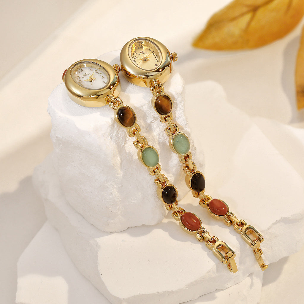 Sophisticated Oval Dial Stone Quartz Watch