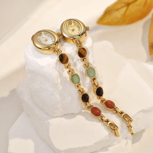 Sophisticated Oval Dial Stone Quartz Watch