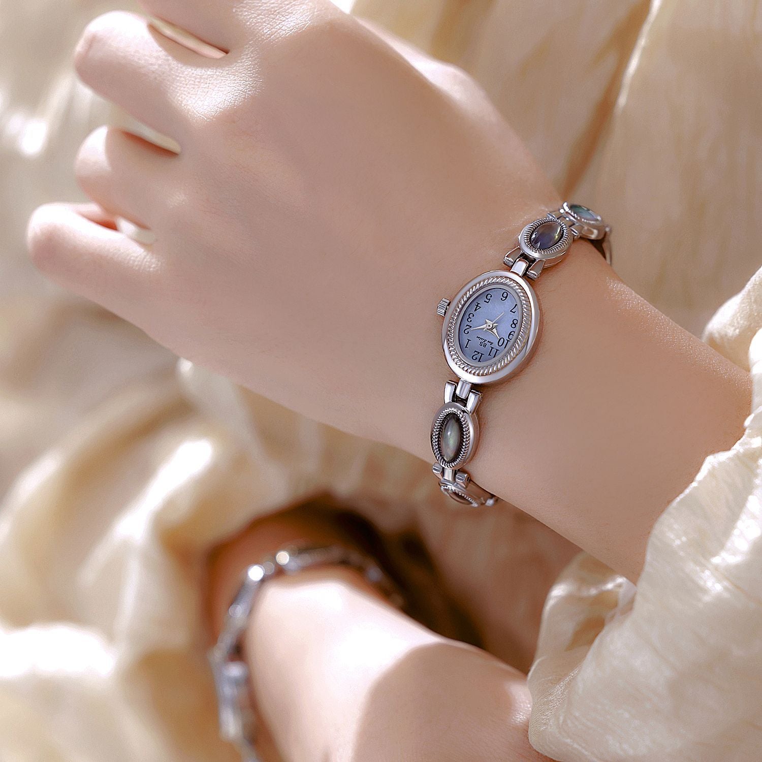 Oval Dial Gemstone Link Bracelet Watch