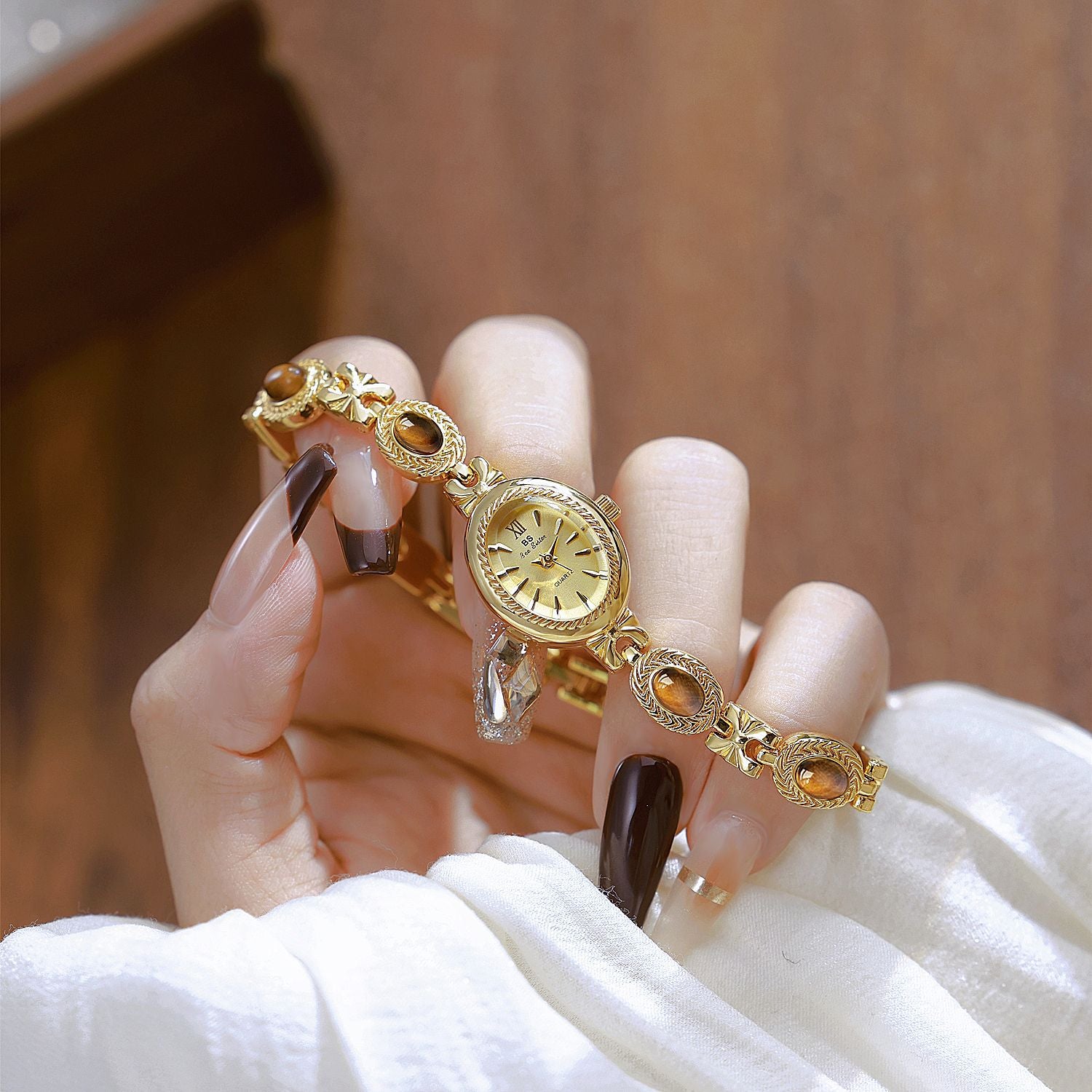 Oval Dial Gemstone Link Bracelet Watch