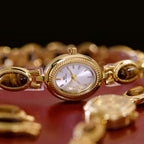 Oval Dial Green Gemstone Link Bracelet Watch