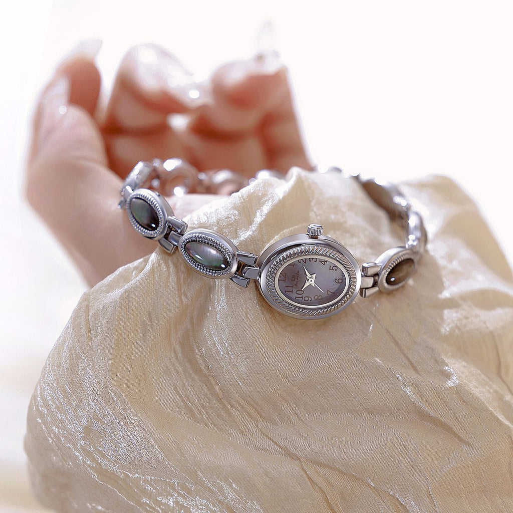 Oval Dial Gemstone Link Bracelet Watch