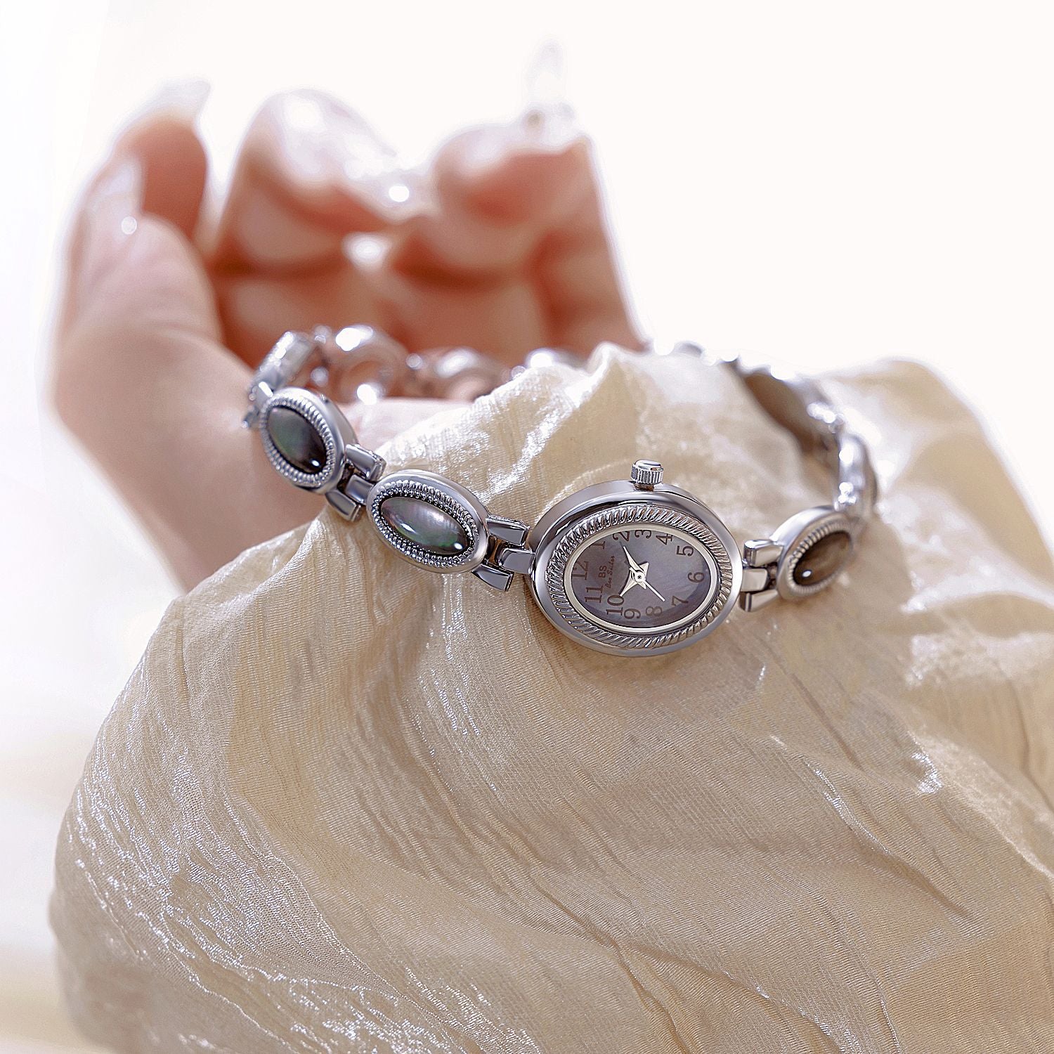 Oval Dial Gemstone Link Bracelet Watch