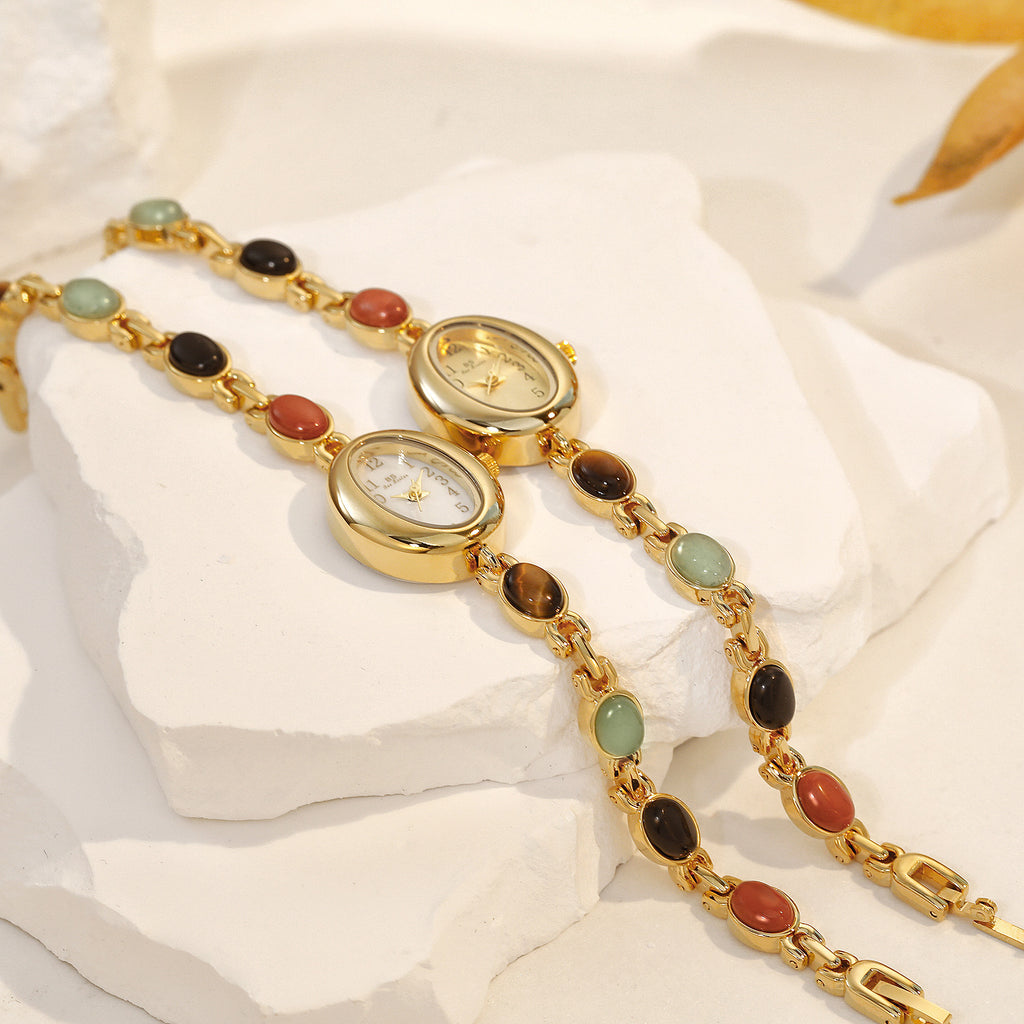 Sophisticated Oval Dial Stone Quartz Watch