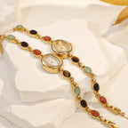 Sophisticated Oval Dial Stone Quartz Watch