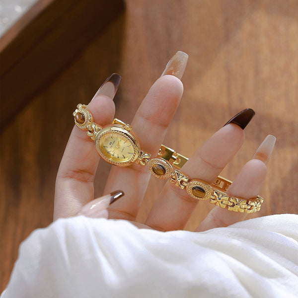 Oval Dial Gemstone Link Bracelet Watch