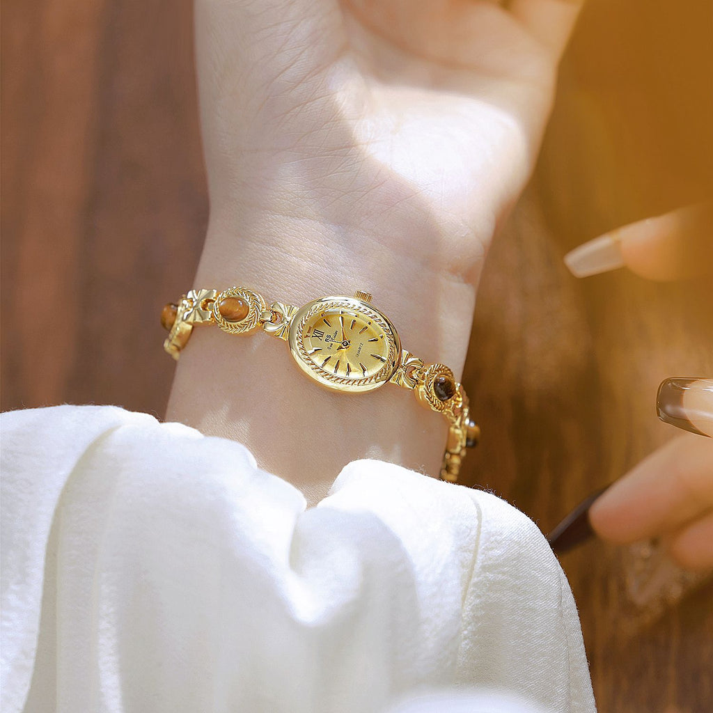 Oval Dial Gemstone Link Bracelet Watch