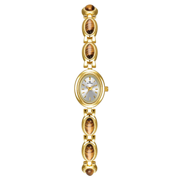 Oval Dial Green Gemstone Link Bracelet Watch