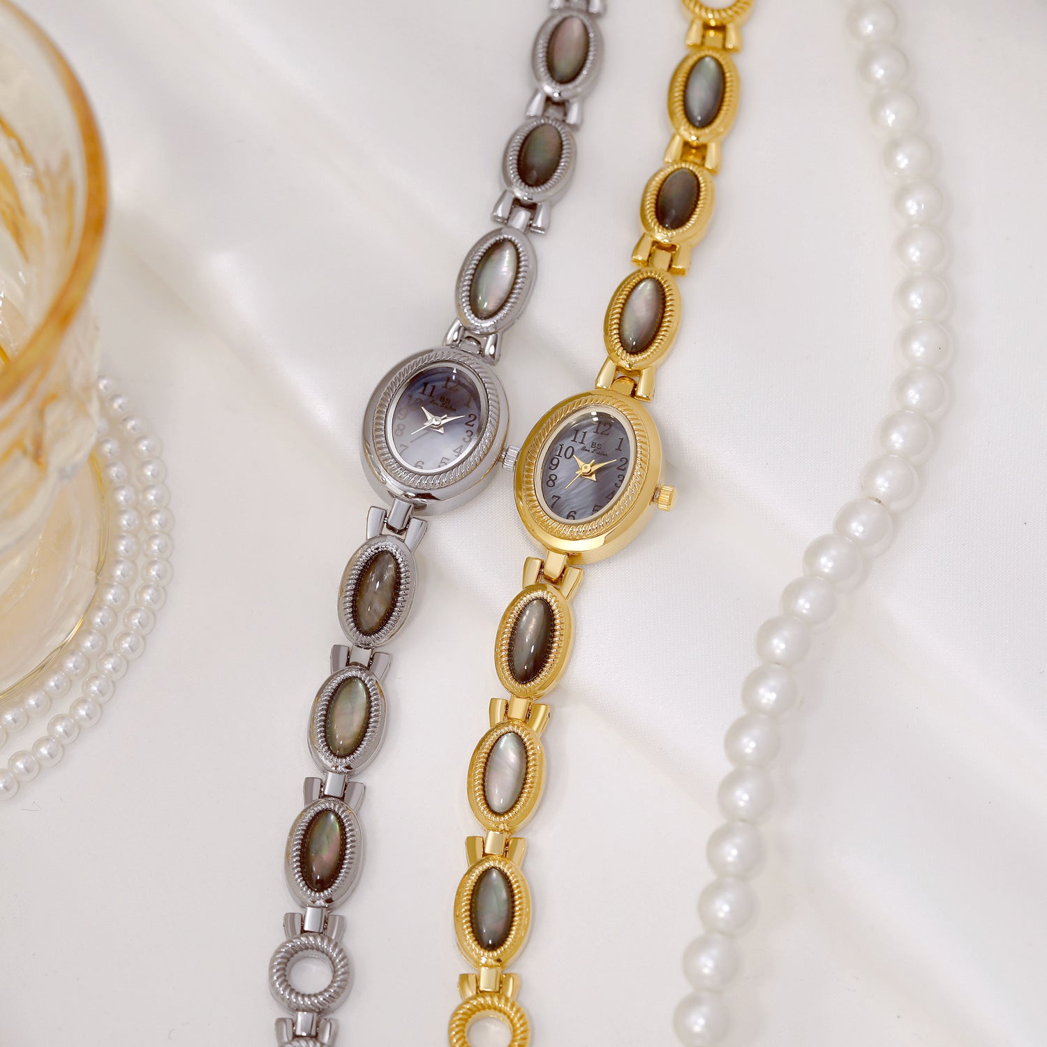 Oval Dial Gemstone Link Bracelet Watch