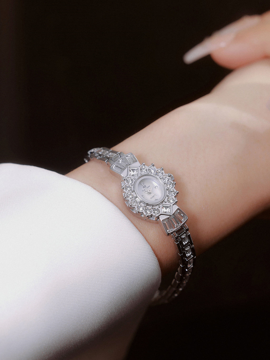 Crystal Flower Dial Link Bracelet Watch