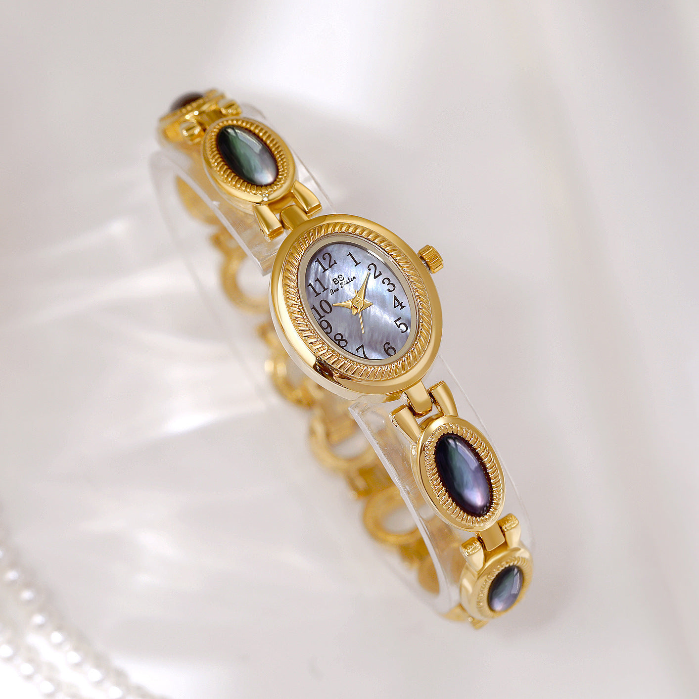 Oval Dial Gemstone Link Bracelet Watch