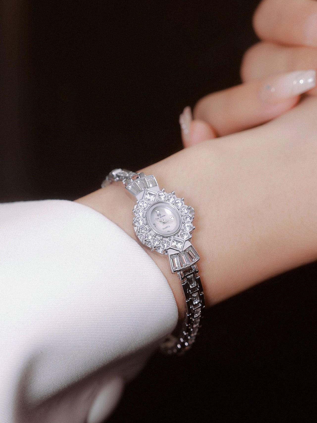 Crystal Flower Dial Link Bracelet Watch