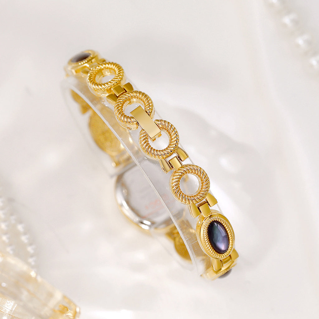 Oval Dial Gemstone Link Bracelet Watch