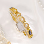 Oval Dial Gemstone Link Bracelet Watch