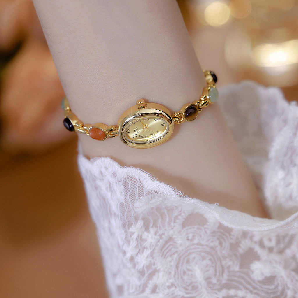 Sophisticated Oval Dial Stone Quartz Watch