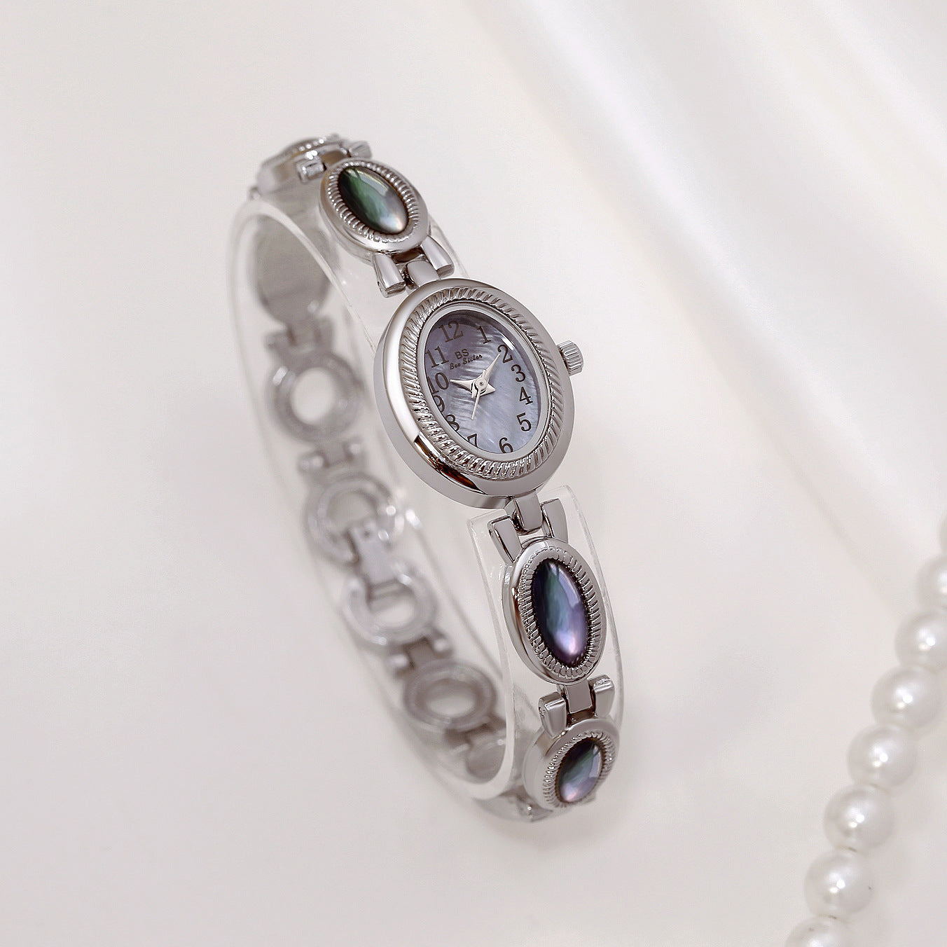 Oval Dial Gemstone Link Bracelet Watch