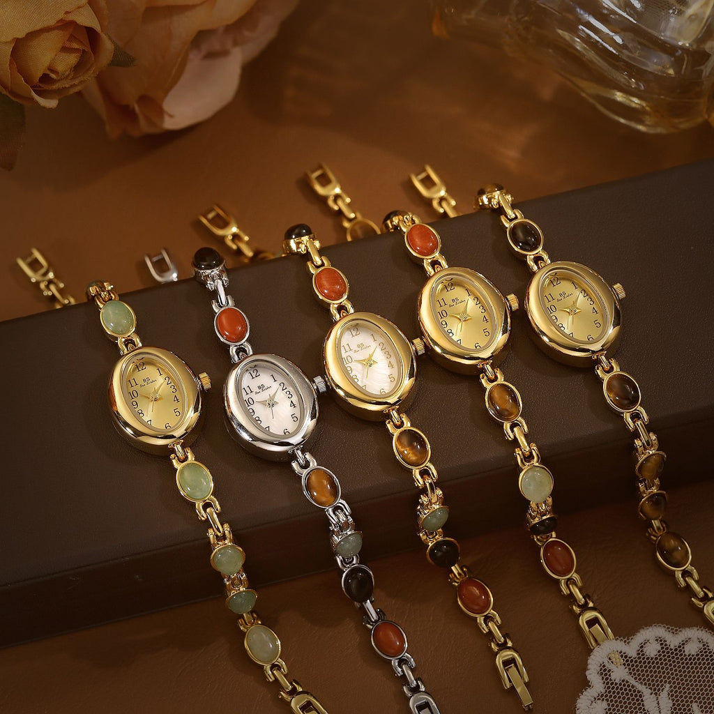 Sophisticated Oval Dial Stone Quartz Watch