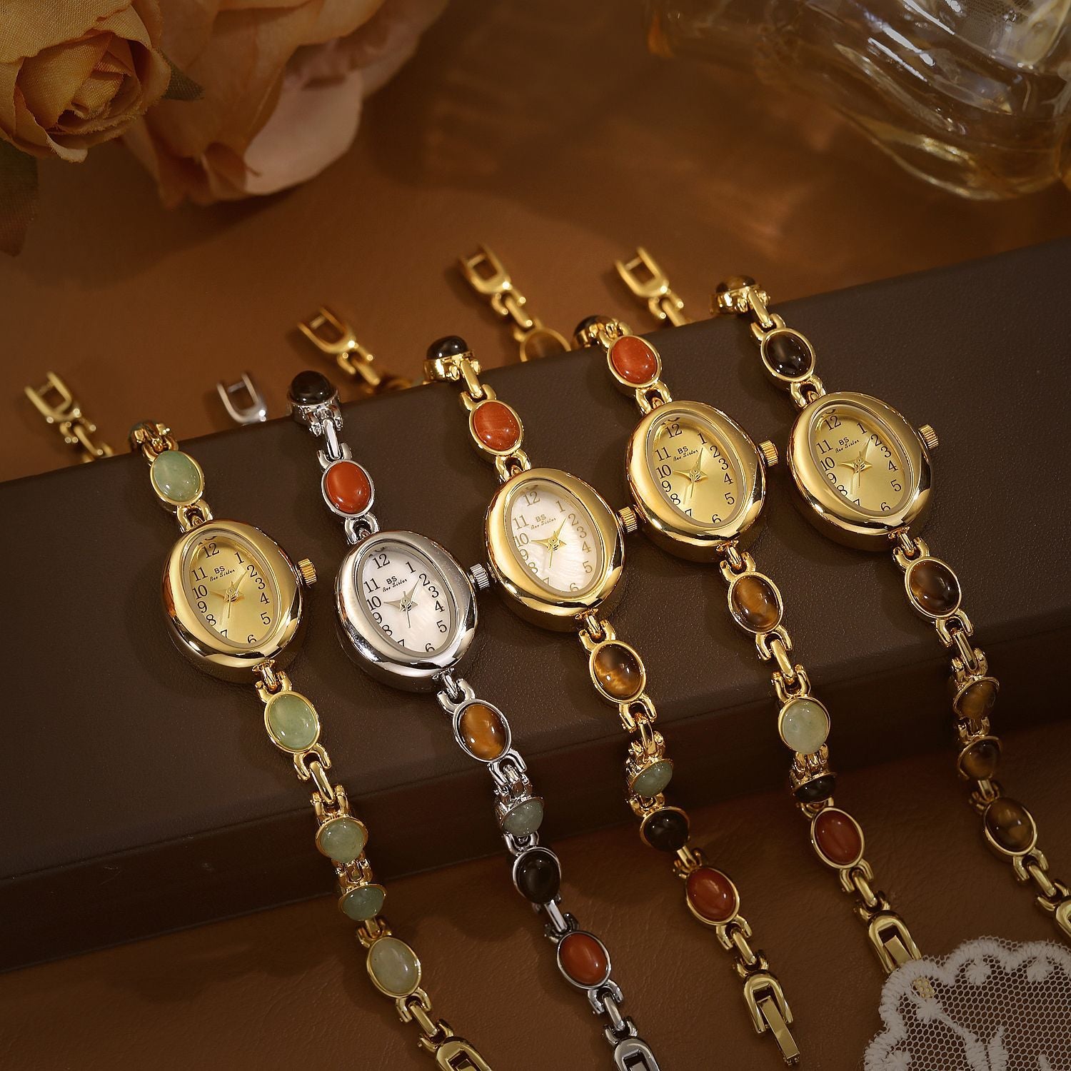 Sophisticated Oval Dial Stone Quartz Watch
